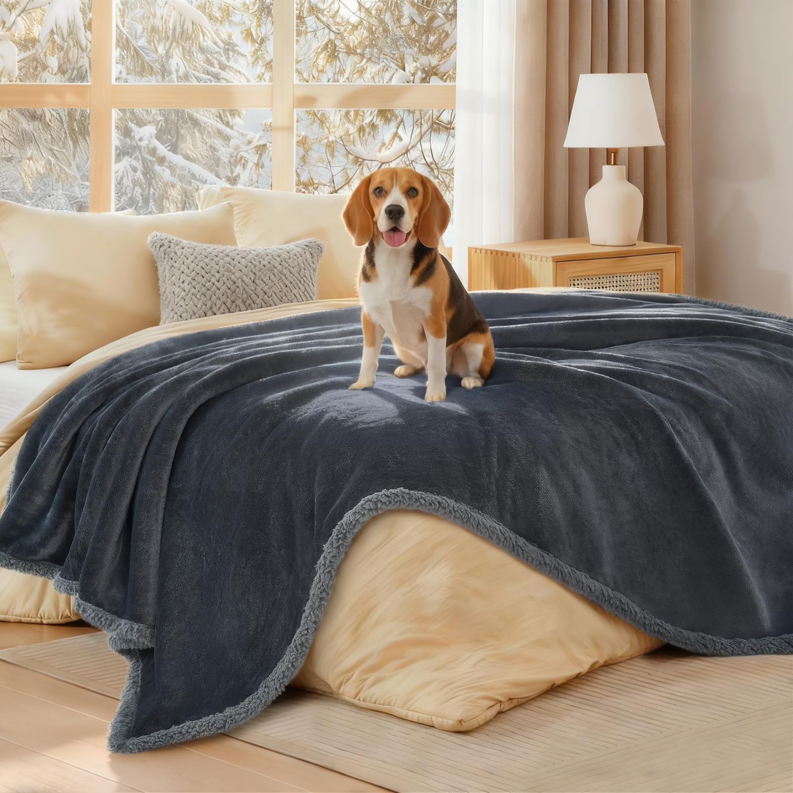 Luciphia Waterproof Bed Blanket Washable,Soft Sherpa Fleece Puppy Reversible Throw Blankets for Small Dog Cat,Furniture Cover Protector Couch Bed from Liquid Pee and Pet Fur, Grey, 40" x 28"