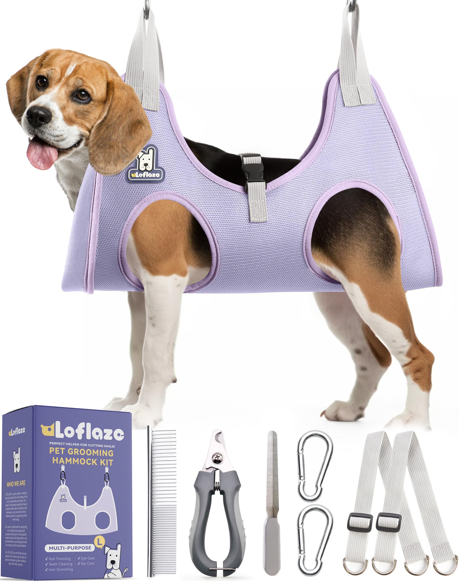 Loflaze Dog Grooming Hammock Harness for Dogs & Cats with Pet Nail Clipper Trimmer - Cat Hanger Sling for Trimming Clipping Nails- Dog Hammock Restraint Bag for Small Medium Large Dog （ Grey XS）