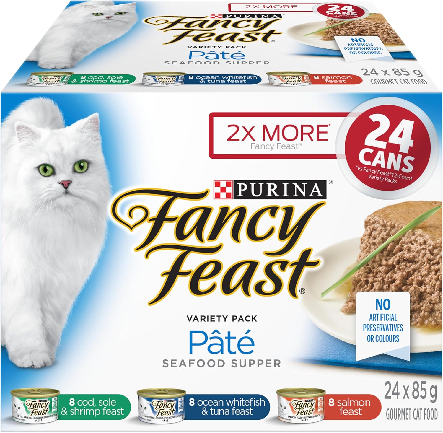 Fancy Feast Seafood Supper Wet Cat Food, Pate Variety Pack 3 Flavours - 85 g Can (24 Pack)