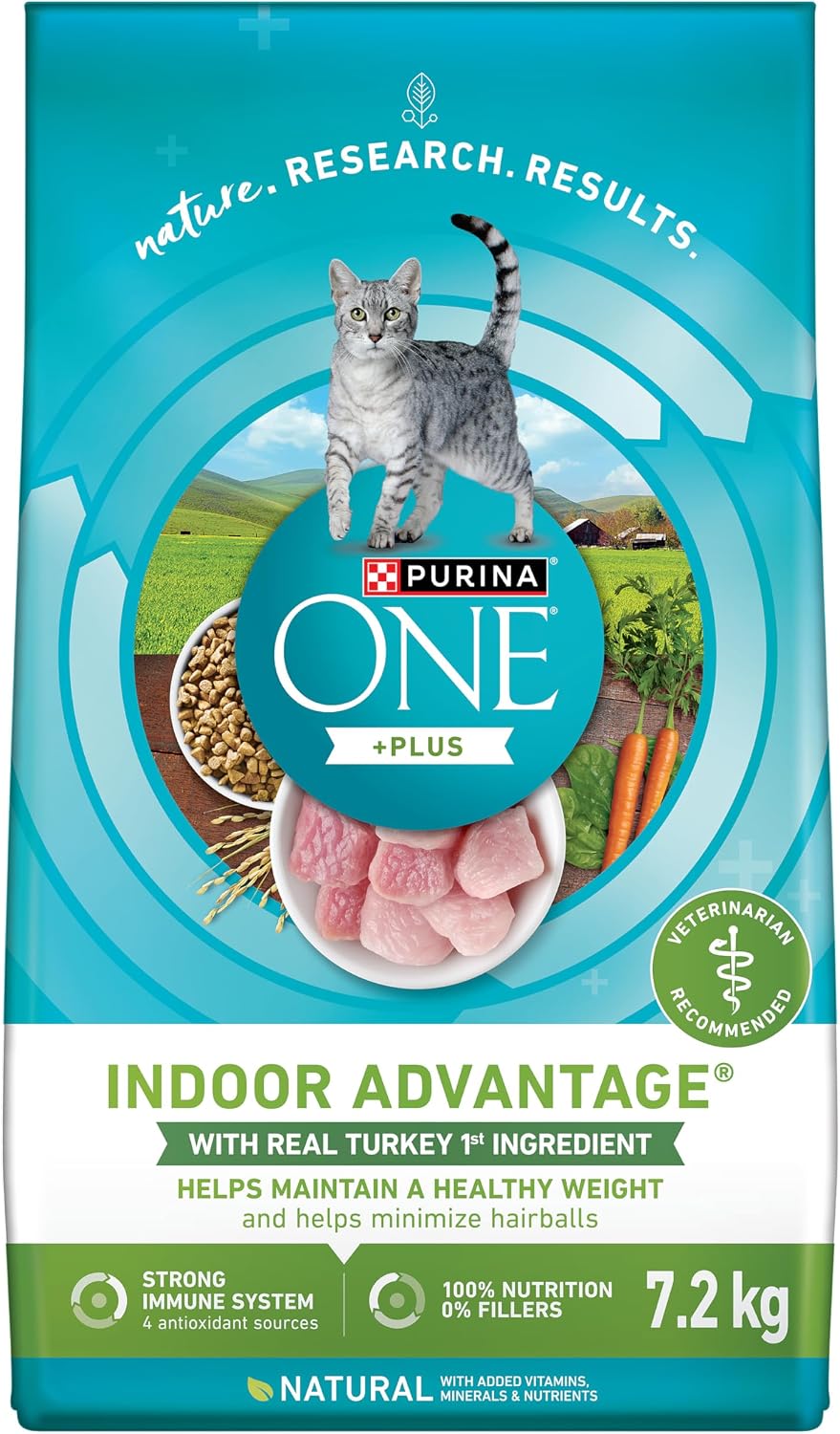 Purina ONE +Plus Dry Cat Food, Indoor Advantage Turkey - 7.2 kg Bag