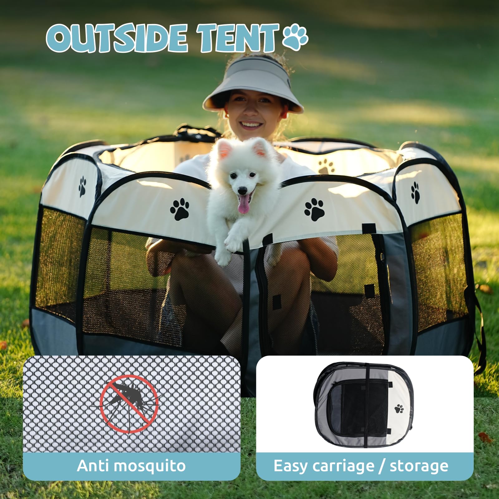SENCONE Portable Pet Playpen, Dog Playpen Foldable Pet Exercise Pen Tents Dog House Playground for Puppy Dog/Cat Indoor Outdoor Travel Camping Use