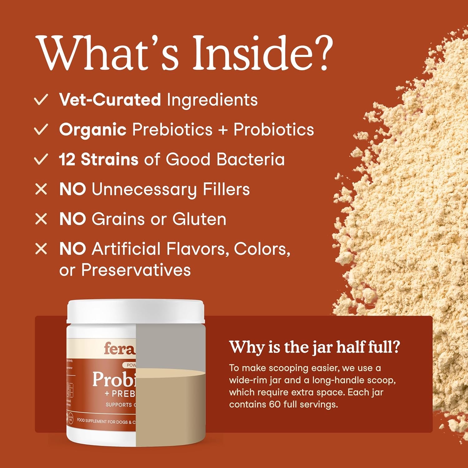 Probiotics for Dogs & Cats with Prebiotics - USDA Organic - Gut Health Powder Supplement with 12 Strains and 5 Billion Cfus - Supports Immunity, Energy and Skin & Coat - 60 Scoops