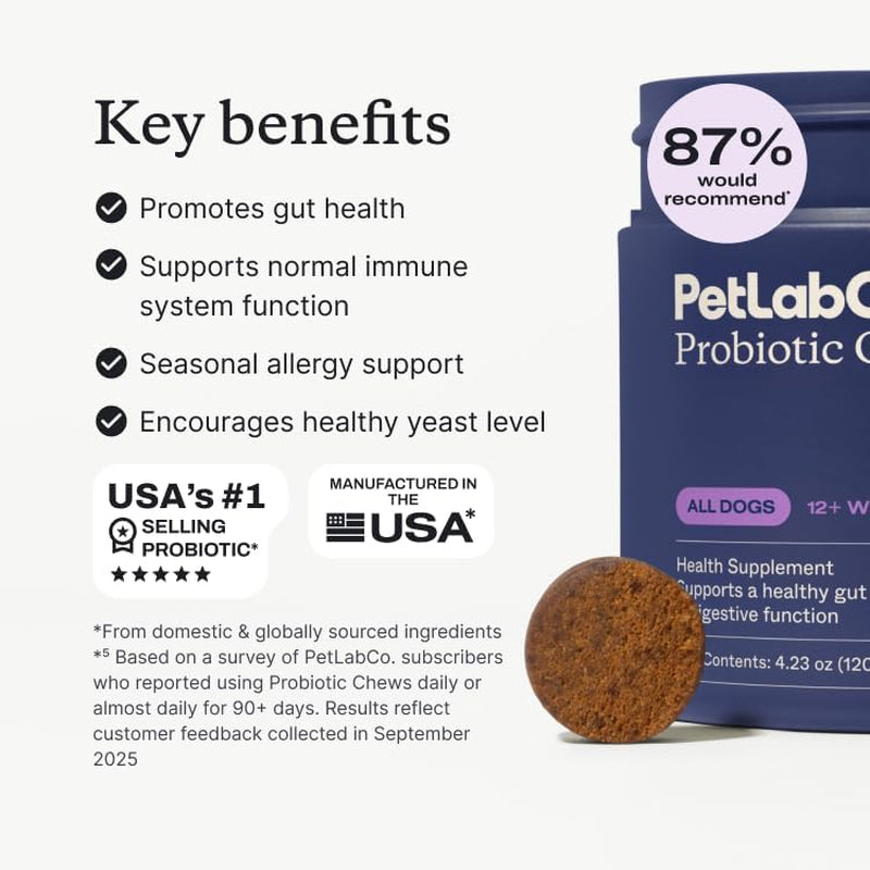 Probiotics for Dogs, Support Gut Health, Occasional Diarrhea, Digestive Health & Seasonal Allergies - Pork Flavor - 30 Soft Chews - Packaging May Vary