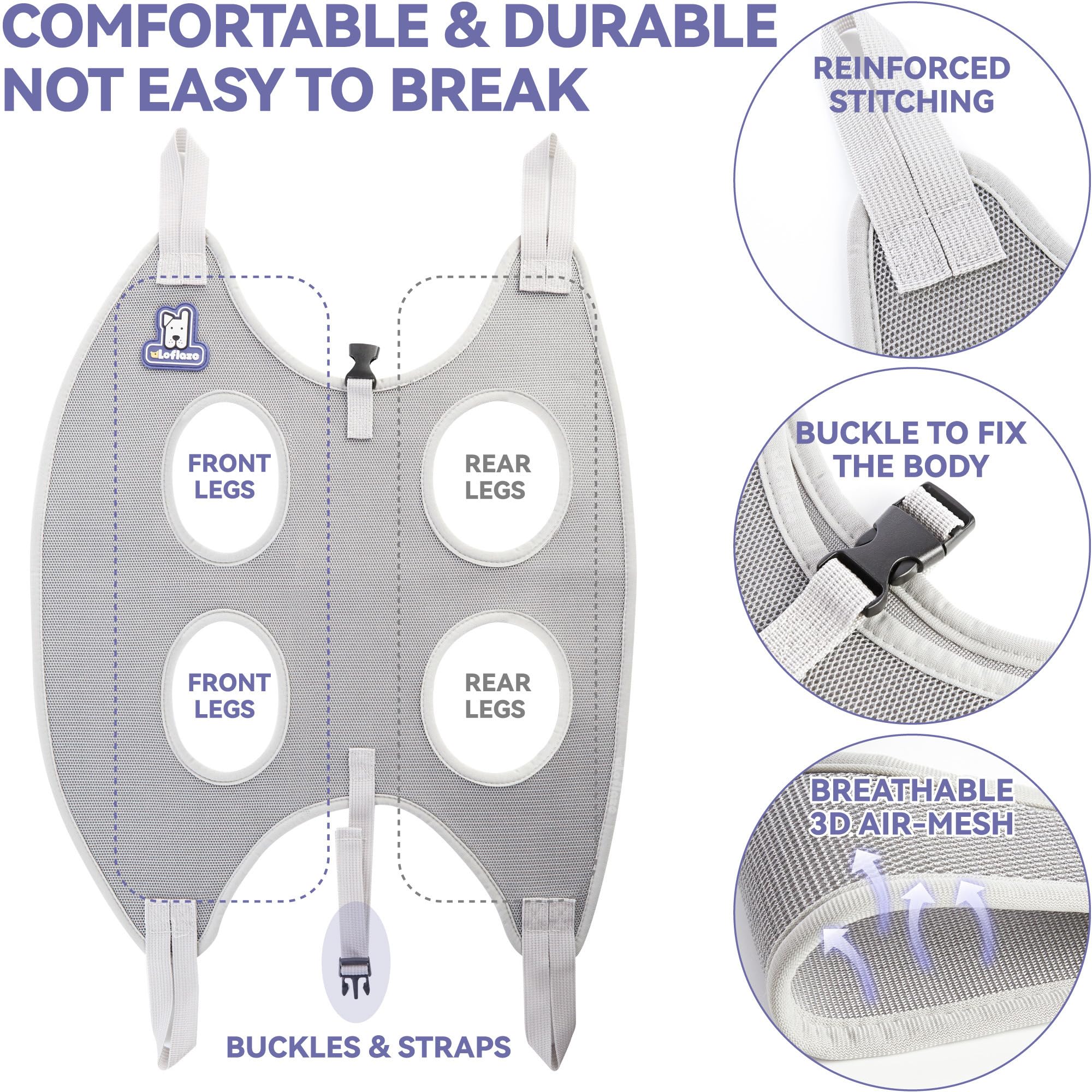 Loflaze Dog Grooming Hammock Harness for Dogs & Cats with Pet Nail Clipper Trimmer - Cat Hanger Sling for Trimming Clipping Nails- Dog Hammock Restraint Bag for Small Medium Large Dog （ Grey XS）