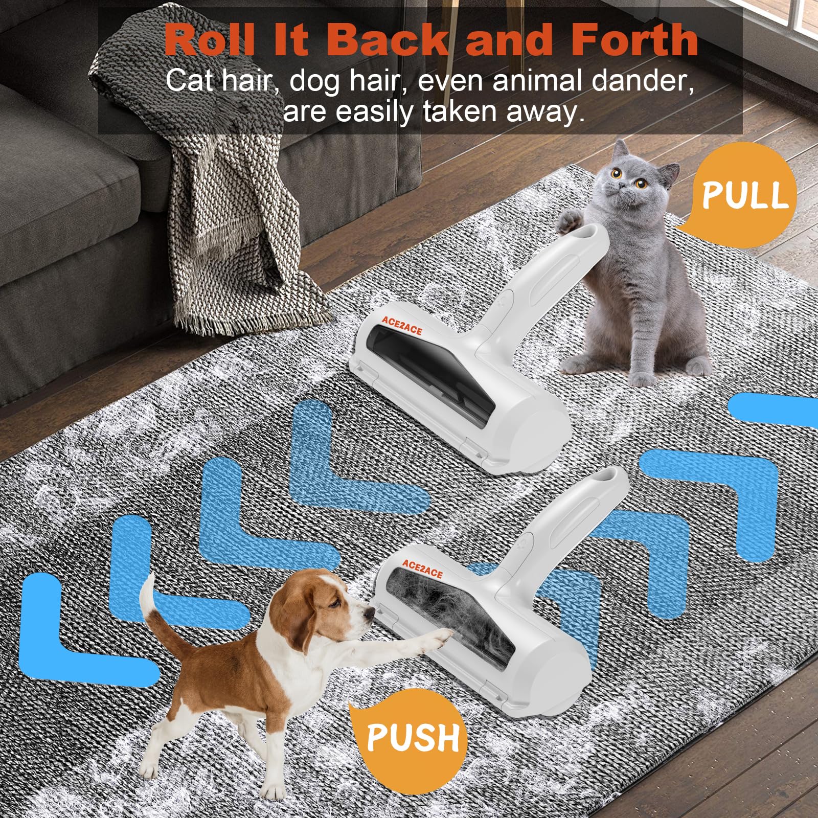 Pet Hair Remover Roller, ACE2ACE Reusable Animal Hair Removal Brush for Dogs and Cats, Self Clean Pet Fur from Carpet, Furniture, Rugs, Laundry, Clothes and Bedding, Sofa