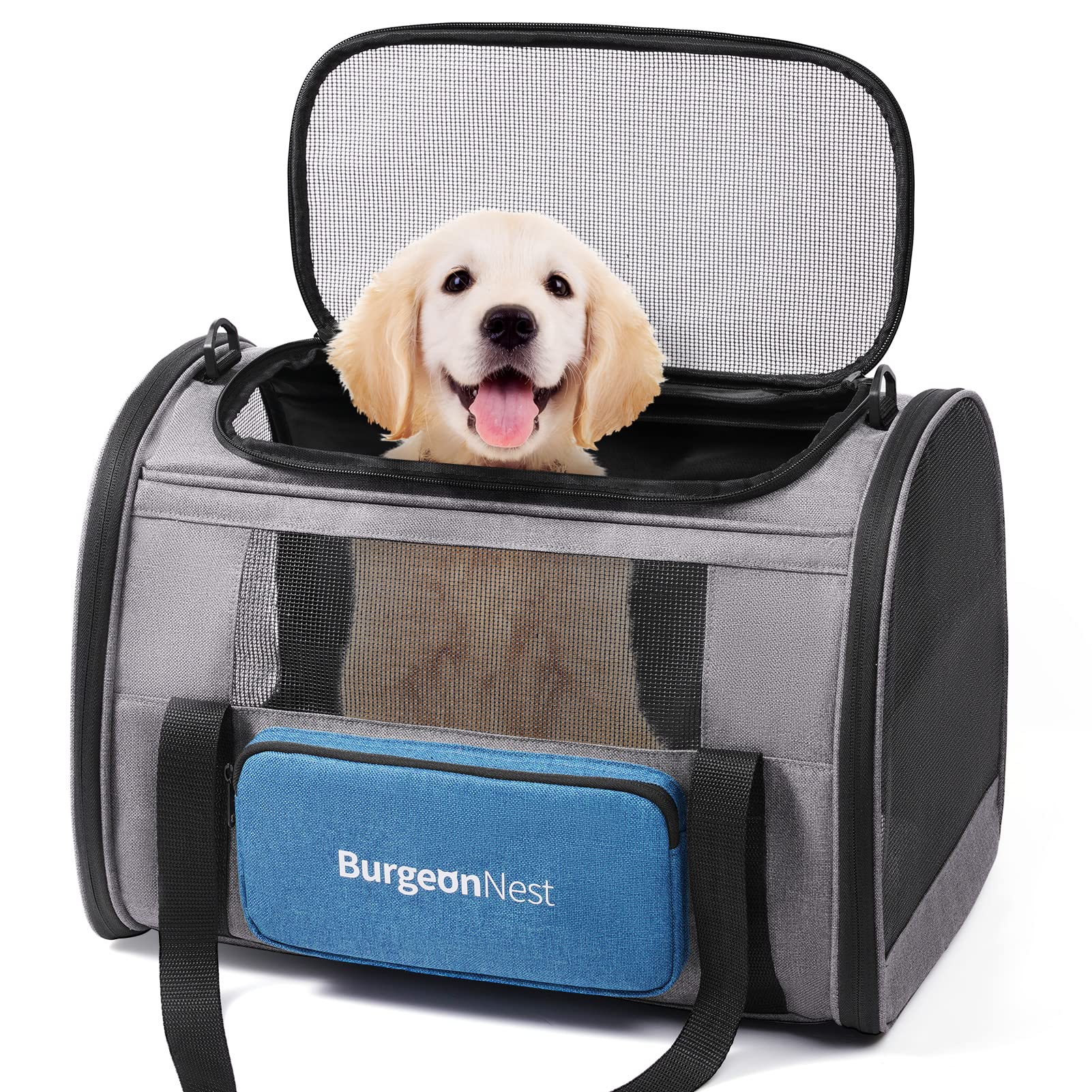 BurgeonNest Cat Carriers for Medium Cats Under 25 lbs, Pet Carrier for Cats with Unique Side Bag,Top Load Small Pet Carrier Soft-Sided Escape Proof with 4 Ventilated Windows
