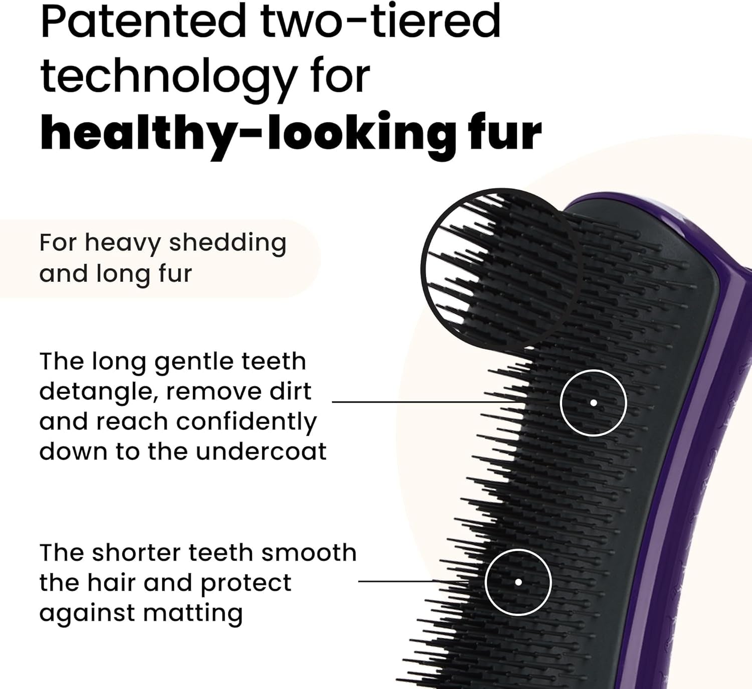 De-Shedding Dog Brush by Tangle Teezer, Dog Grooming Tool for Long Haired Breeds and Wet or Dry Fur, Large, Purple & Gray