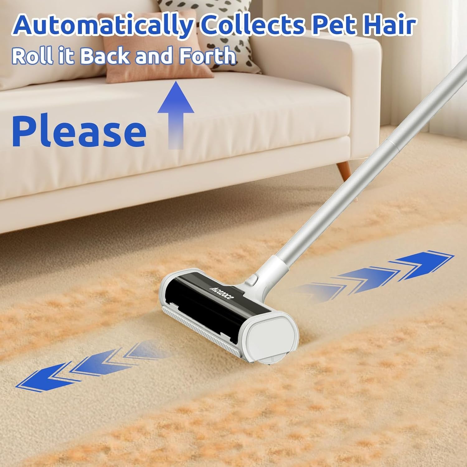 A3 Pro Carpet Roller for Pet Hair, Carpet Pet Hair Removal Tool, Reusable Large Lint Rollers, 5 Feet Long Handle No Bending No Kneeling, Cat Dog Hair Remover for Carpet, Rugs, Mats, Black