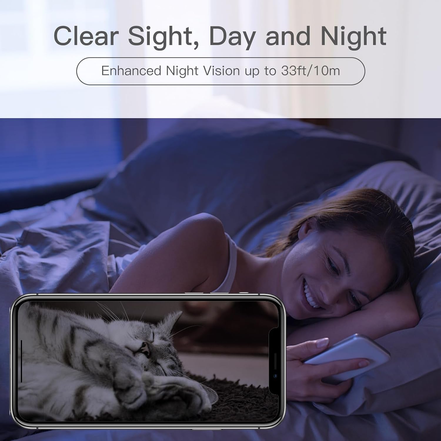 Indoor Home Security Camera, P2 Baby Monitor with Camera and Audio, 1080P FHD, Night Vision, 2-Way Audio, AI Motion Detection Compatible with Alexa & Google Assistant